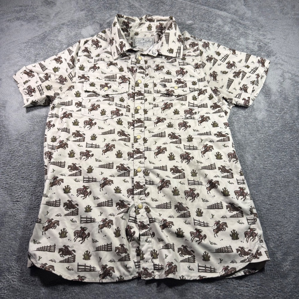 Burlebo Mens Small Western Cowboy Bronco Print Short Sleeve Performance Shirt
